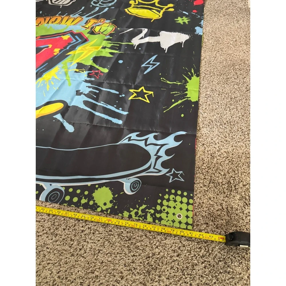 Graffiti 7th Birthday Backdrop Banner I Was 6 Now I'm 7 Skateboard Party Decor